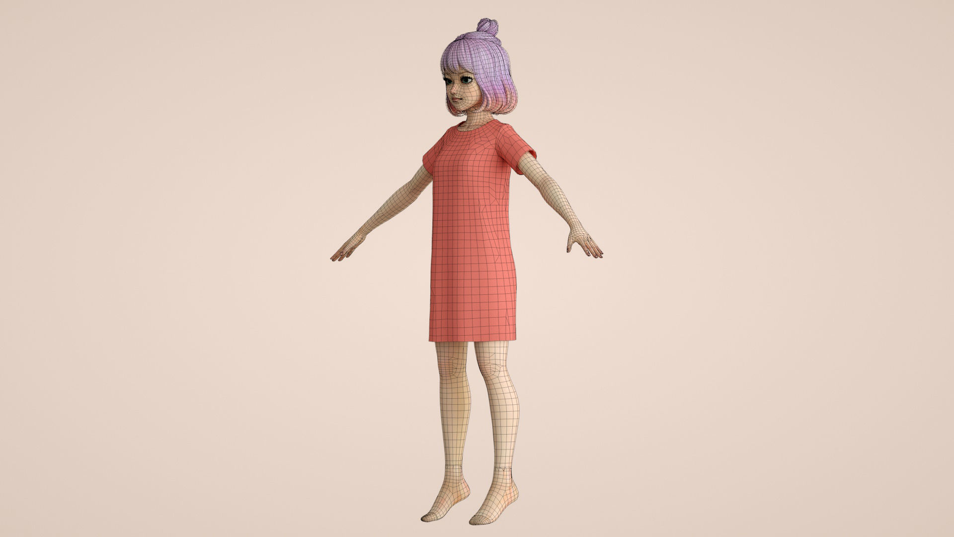 cartoon girl girl little girl student female 3D model_14