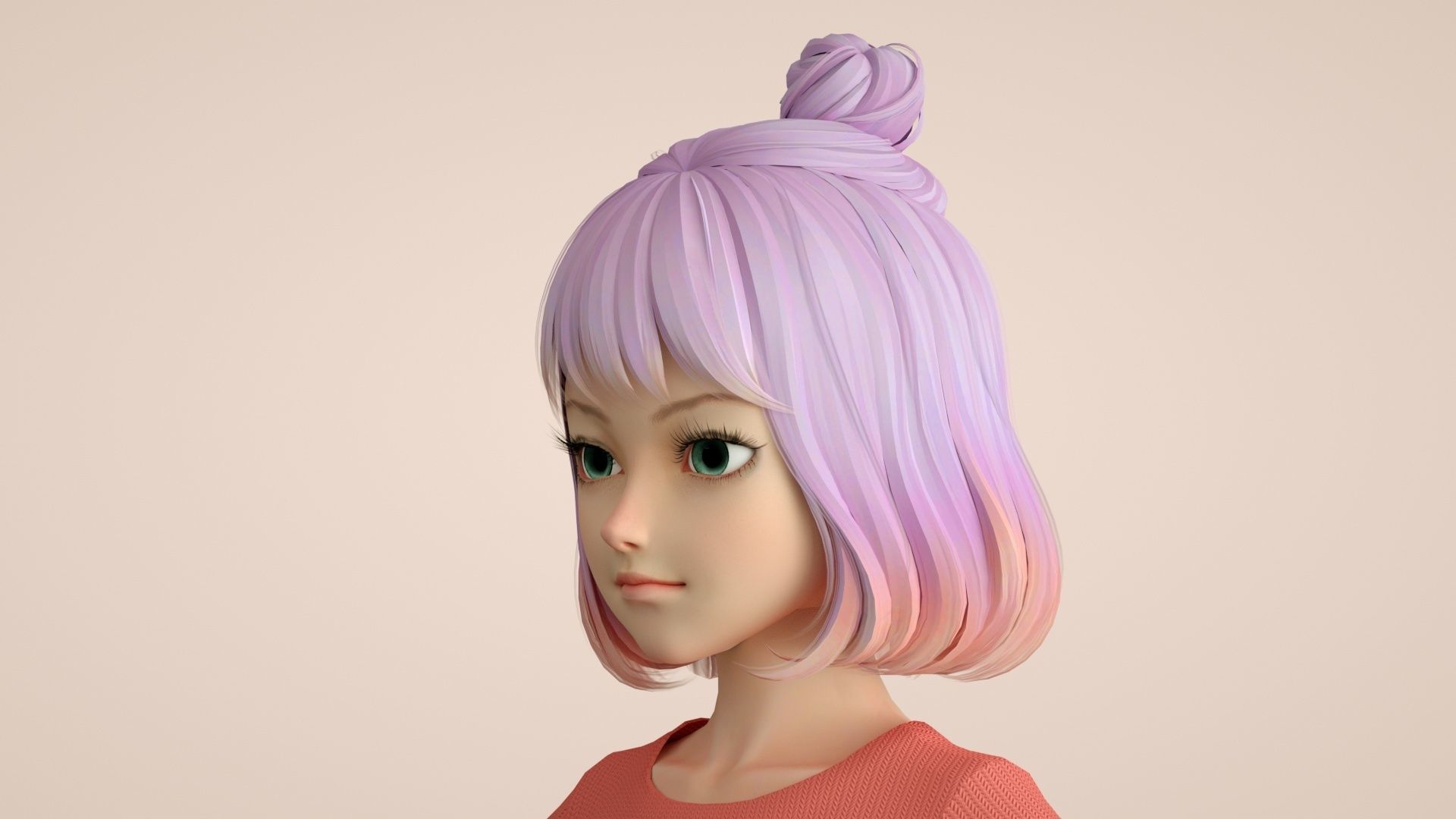 cartoon girl girl little girl student female 3D model_2
