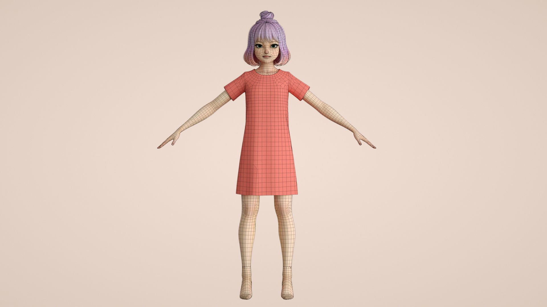 cartoon girl girl little girl student female 3D model_13