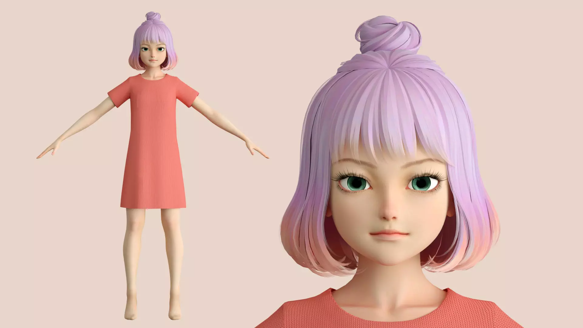 cartoon girl girl little girl student female 3D model_0