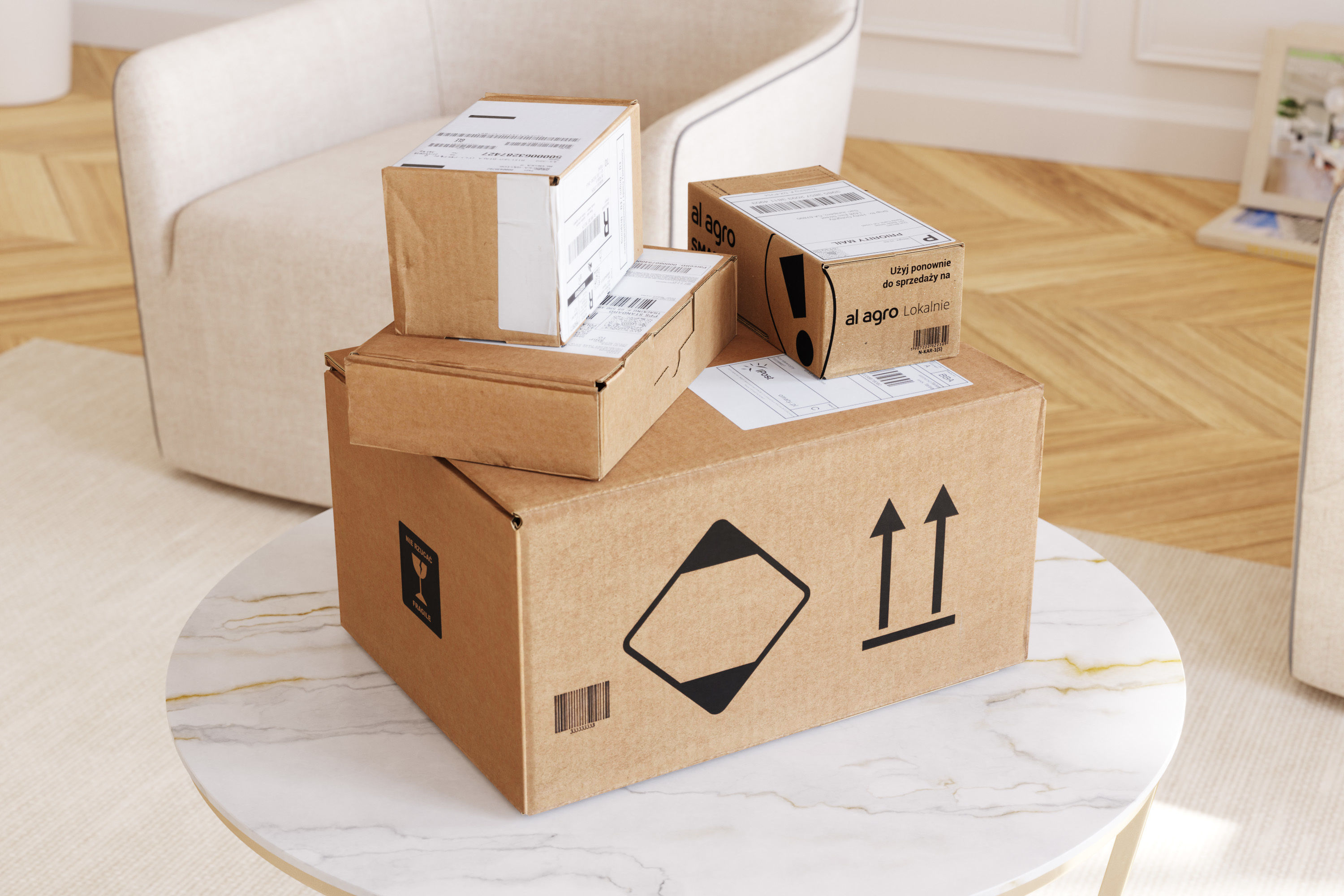 Stack of cardboard packages 3D model_0