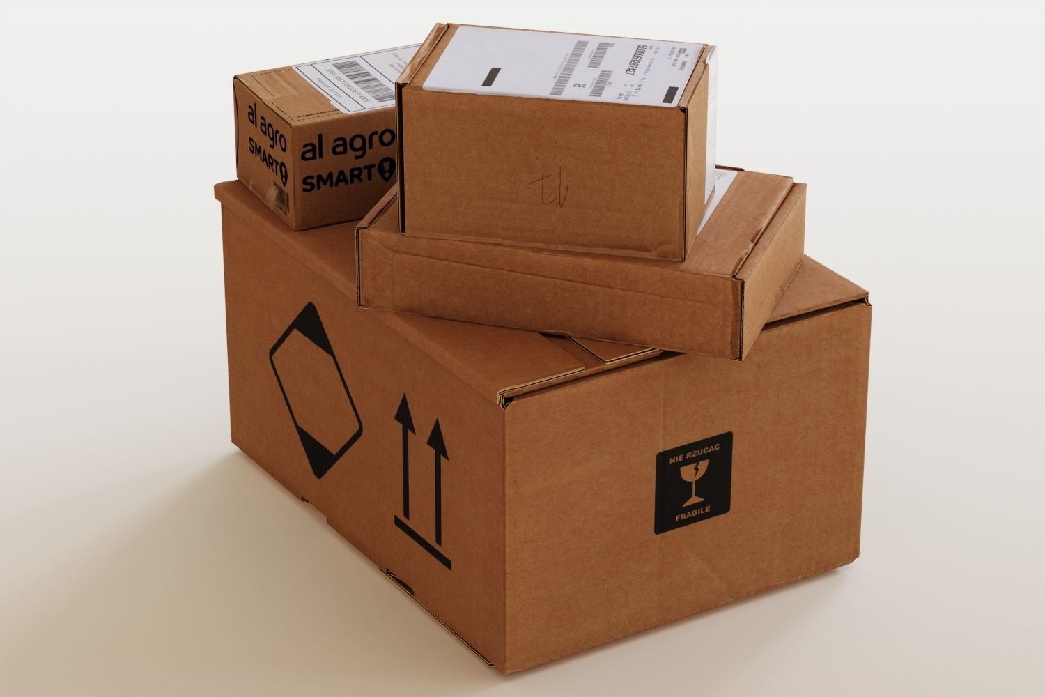 Stack of cardboard packages 3D model_3