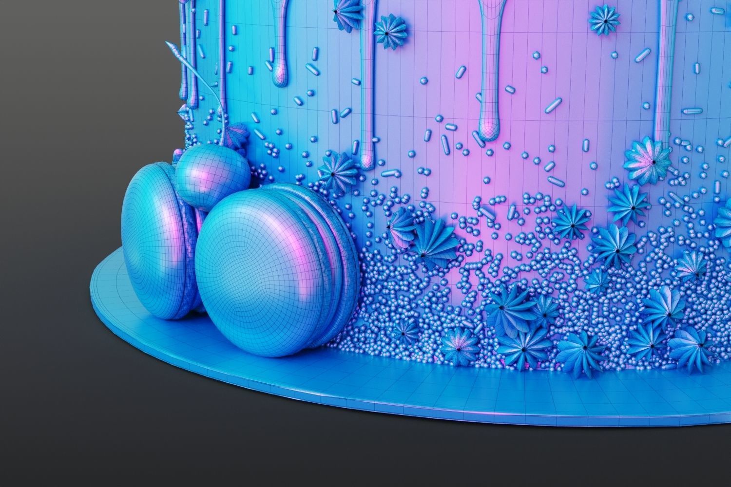 Birthday cake with macarons and ice cream cone 3D model_12