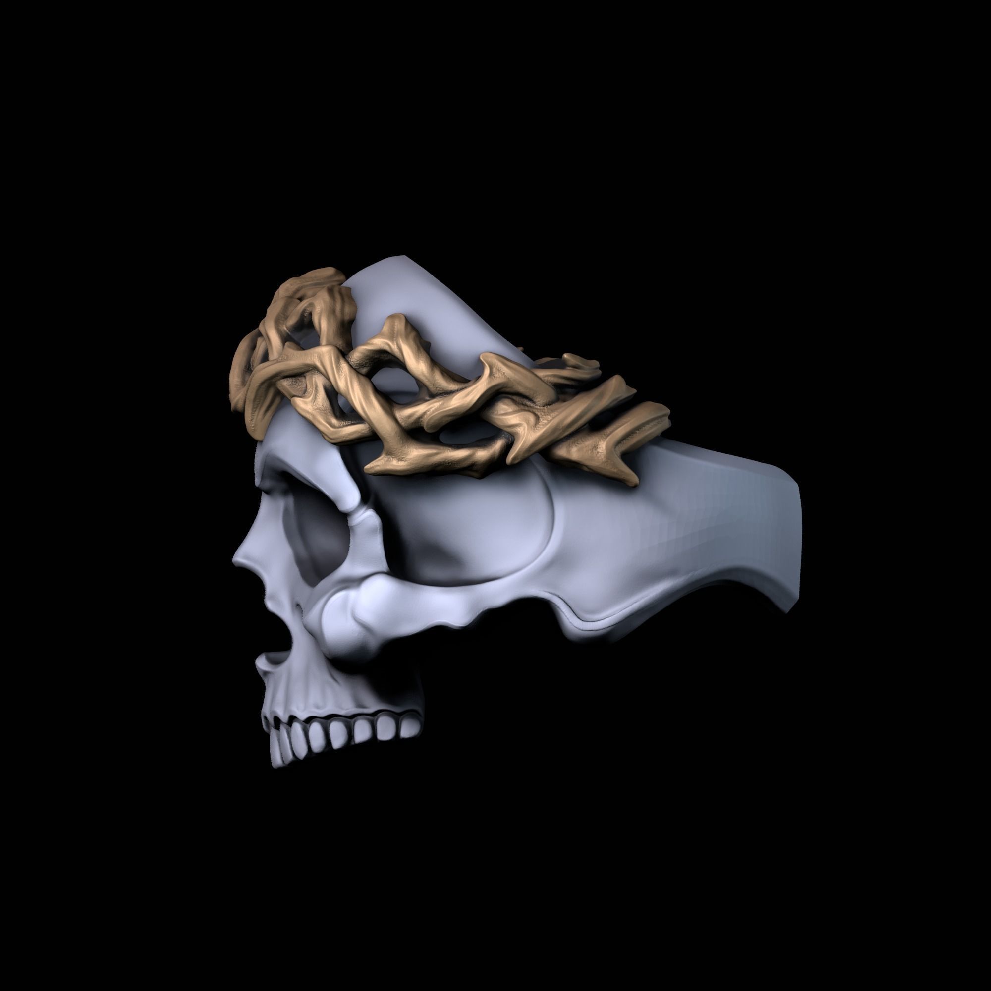Ring Skull with crown 3D print model_3