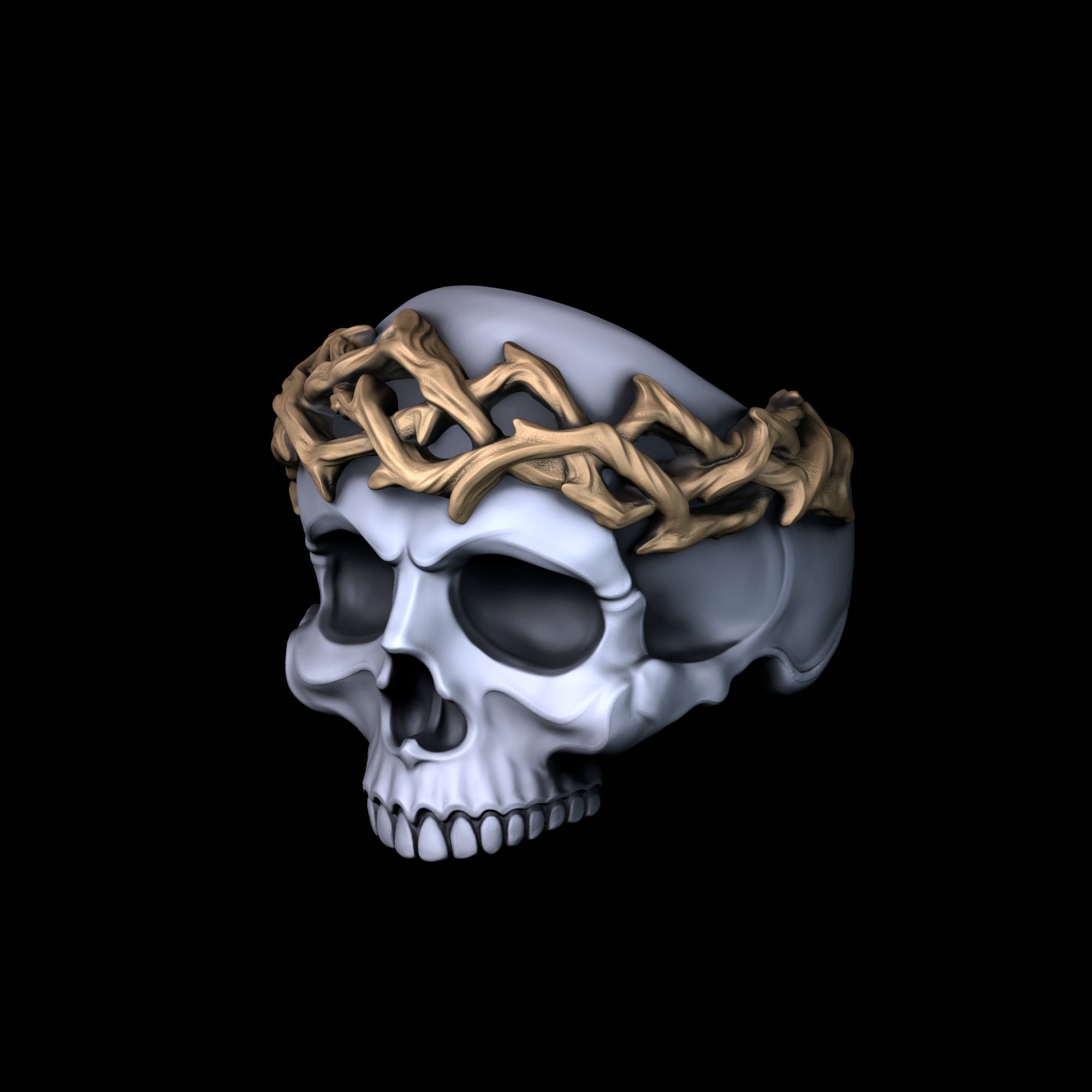 Ring Skull with crown 3D print model_1