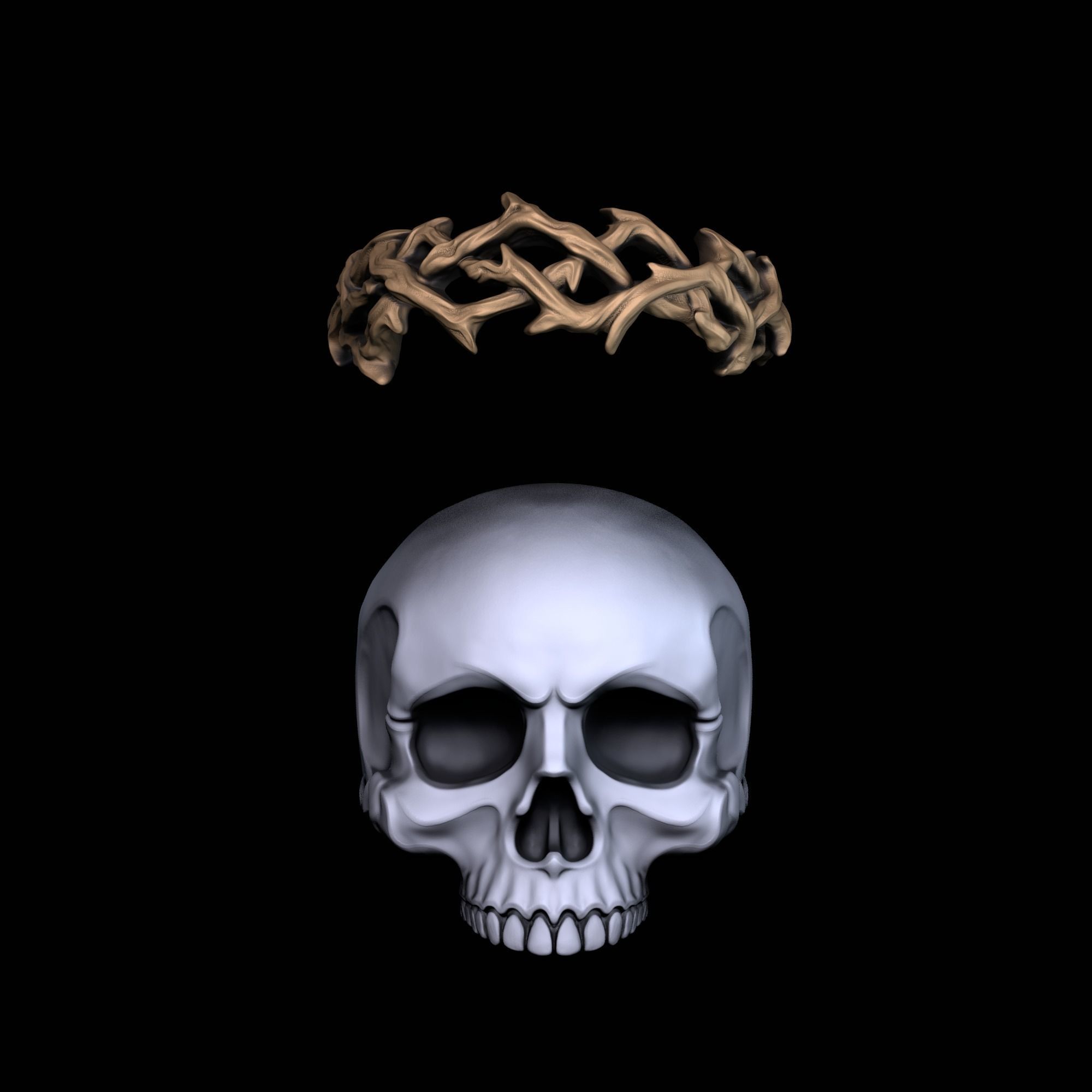 Ring Skull with crown 3D print model_5