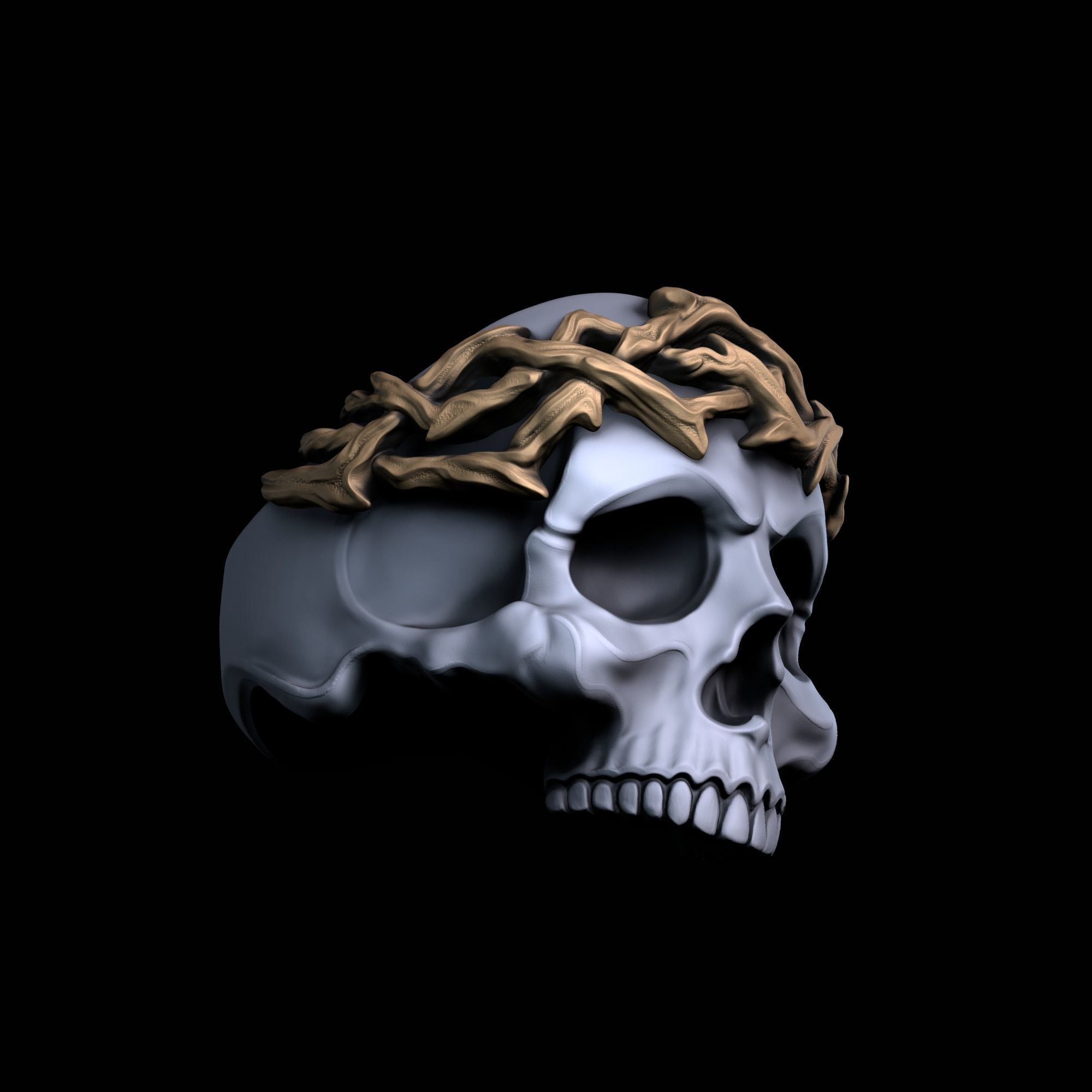 Ring Skull with crown 3D print model_2