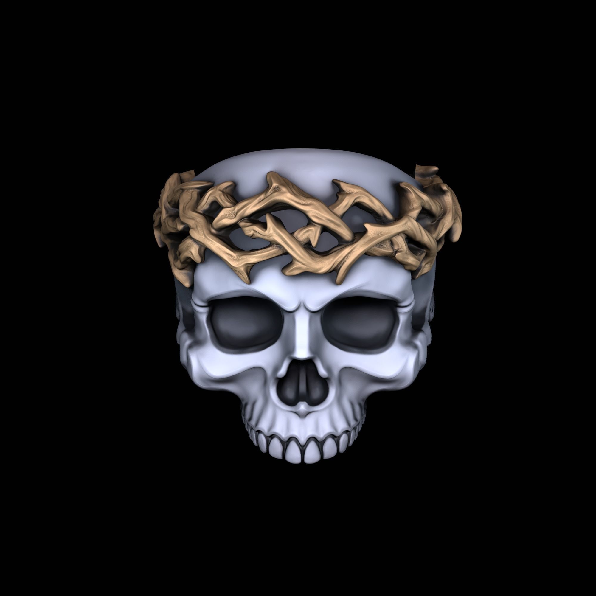 Ring Skull with crown 3D print model_4