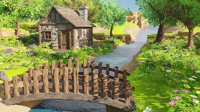 Medieval House In Forest 3D model 6