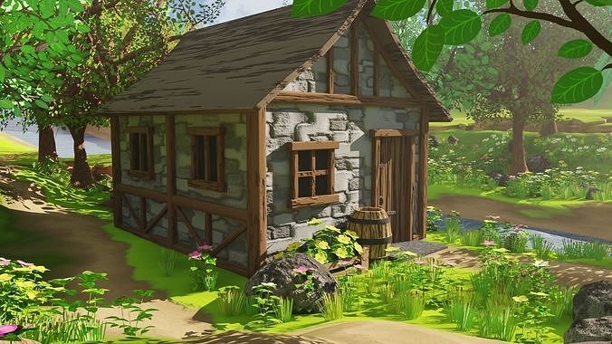 Medieval House In Forest 3D model 4