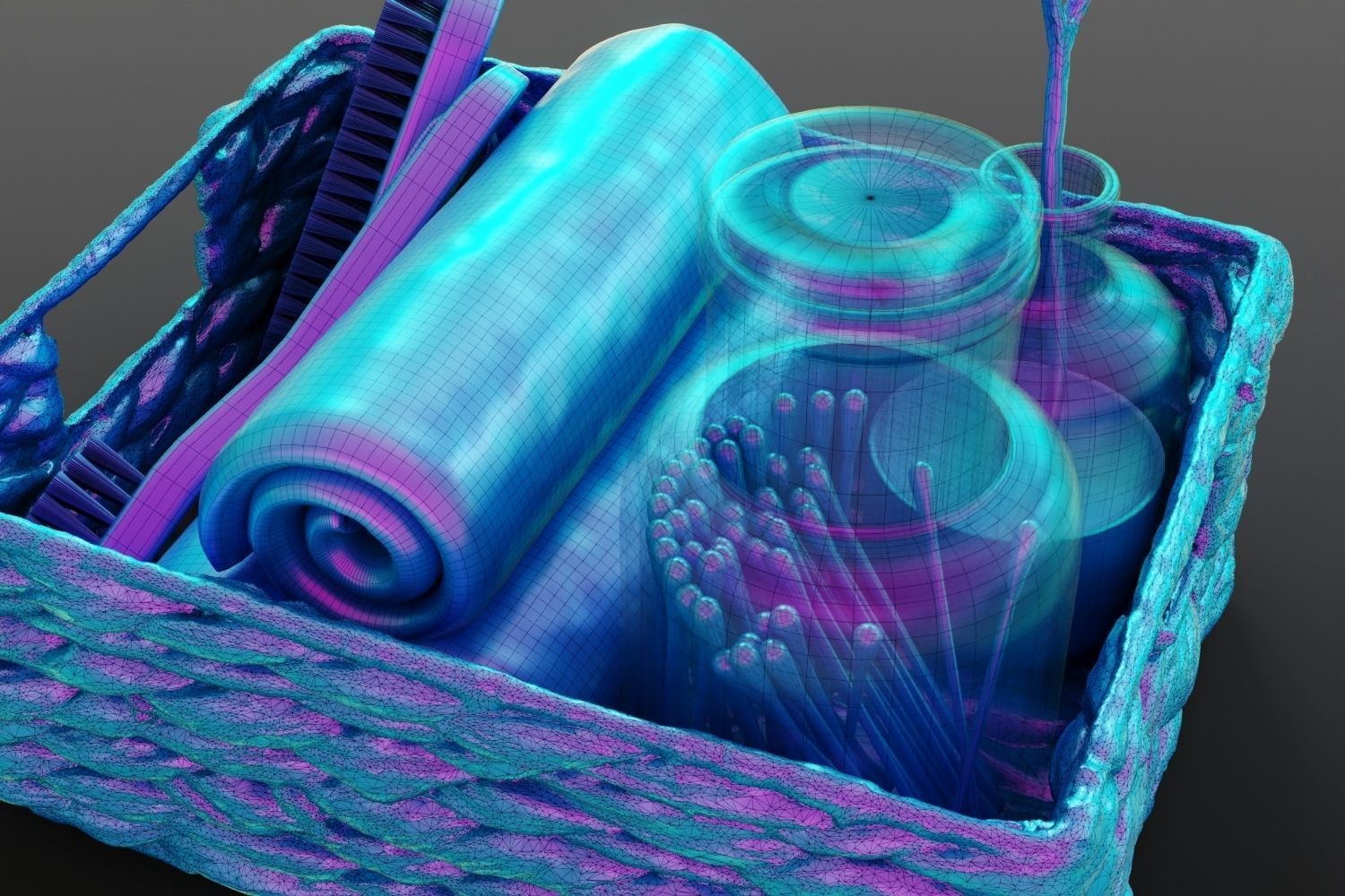 Set of bath accessories in a basket 3D model_15