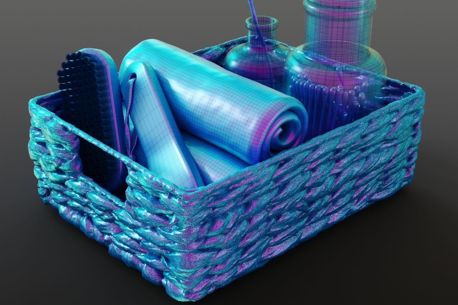 Set of bath accessories in a basket 3D model_12
