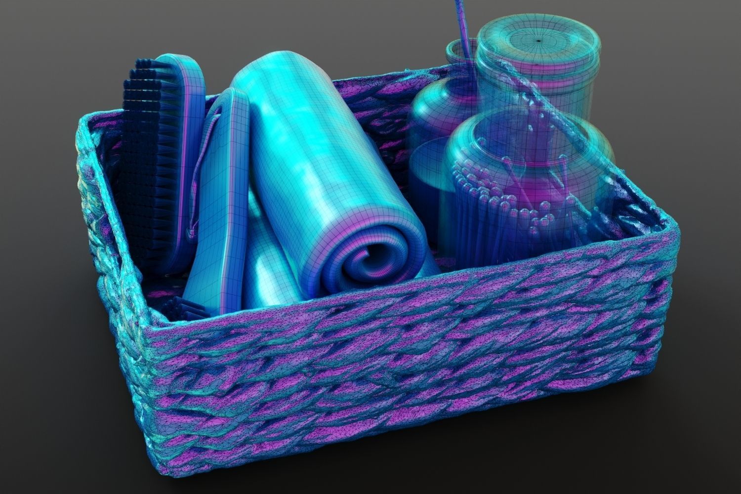 Set of bath accessories in a basket 3D model_13