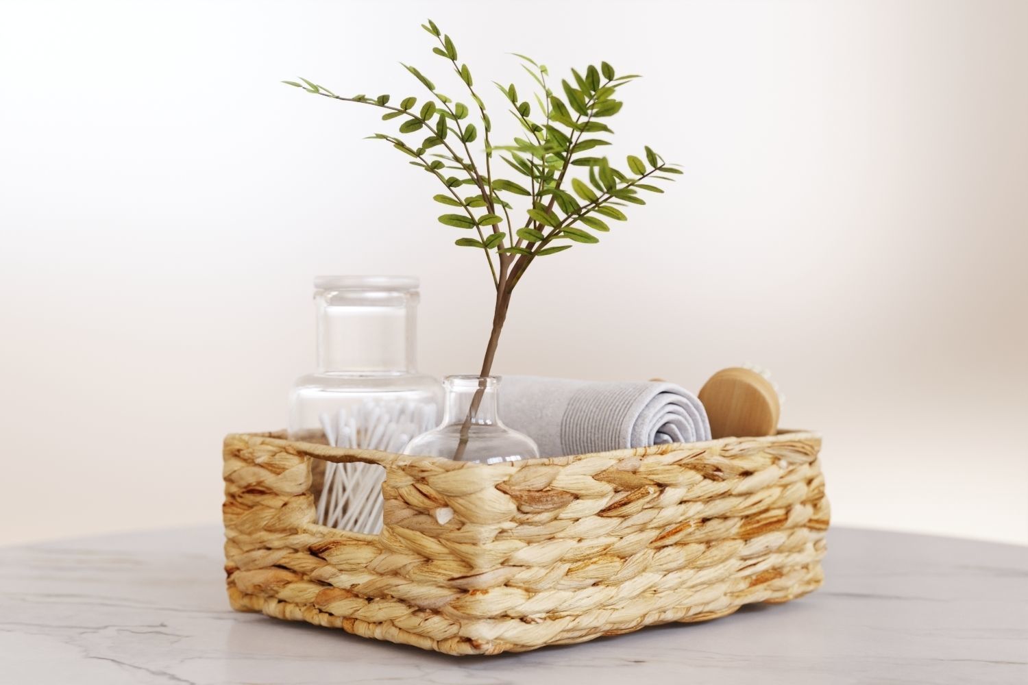 Set of bath accessories in a basket 3D model_2