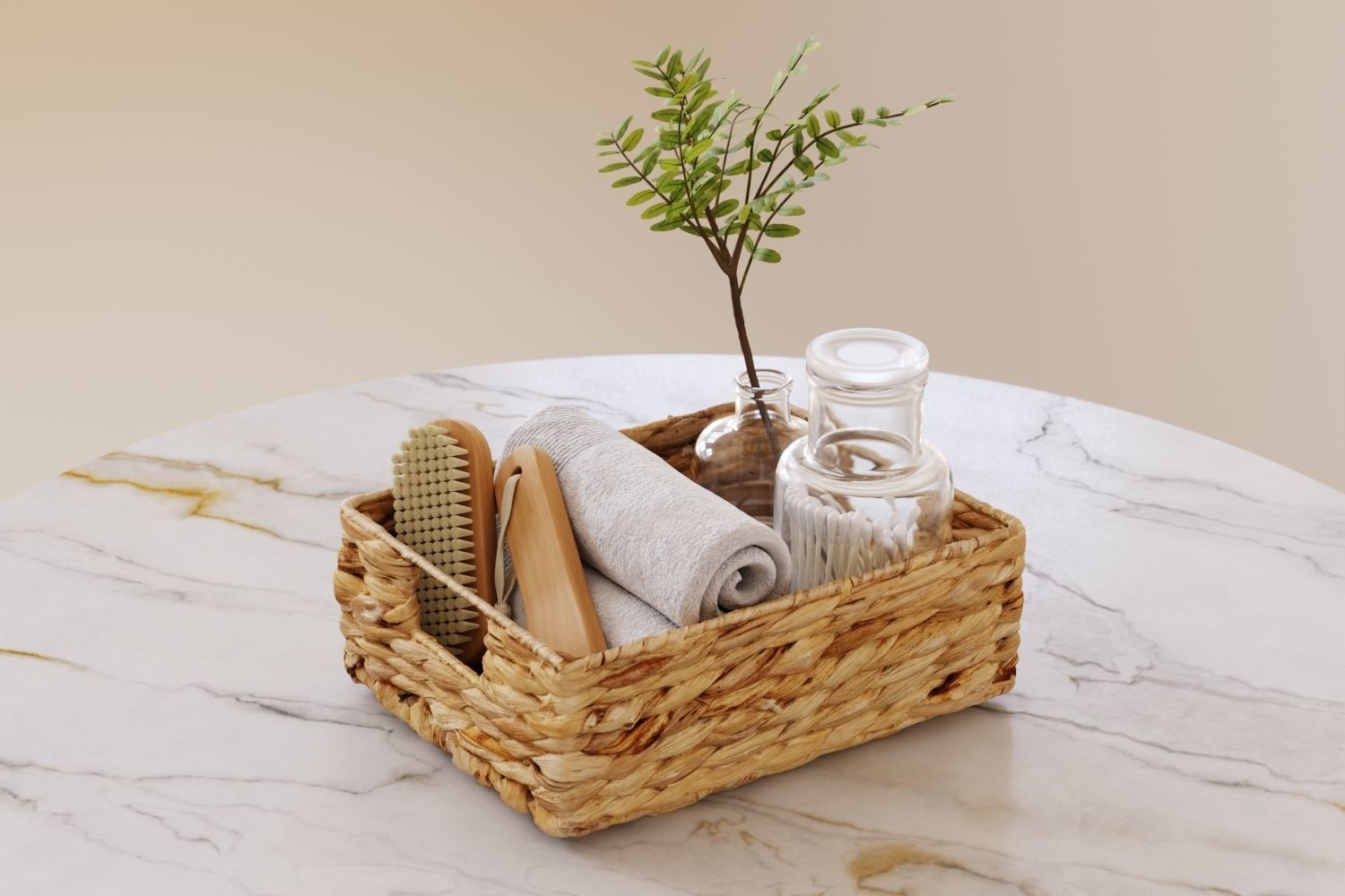 Set of bath accessories in a basket 3D model_1