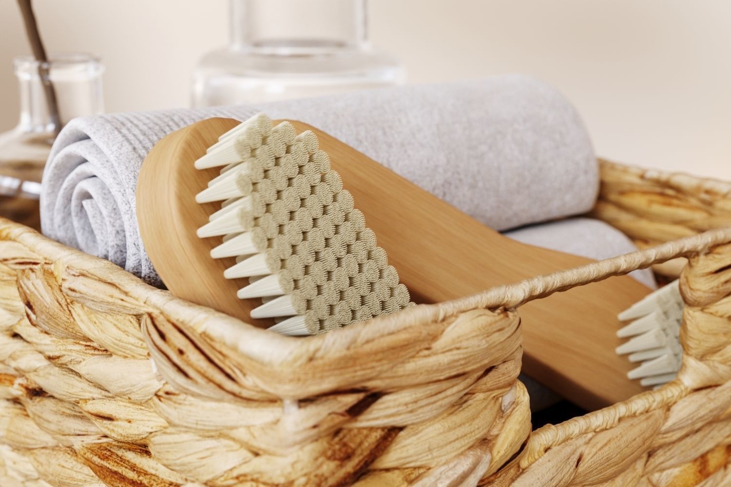 Set of bath accessories in a basket 3D model_4