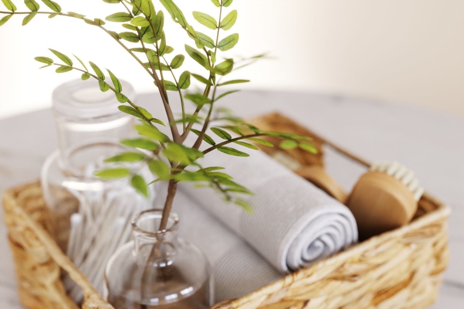 Set of bath accessories in a basket 3D model_7