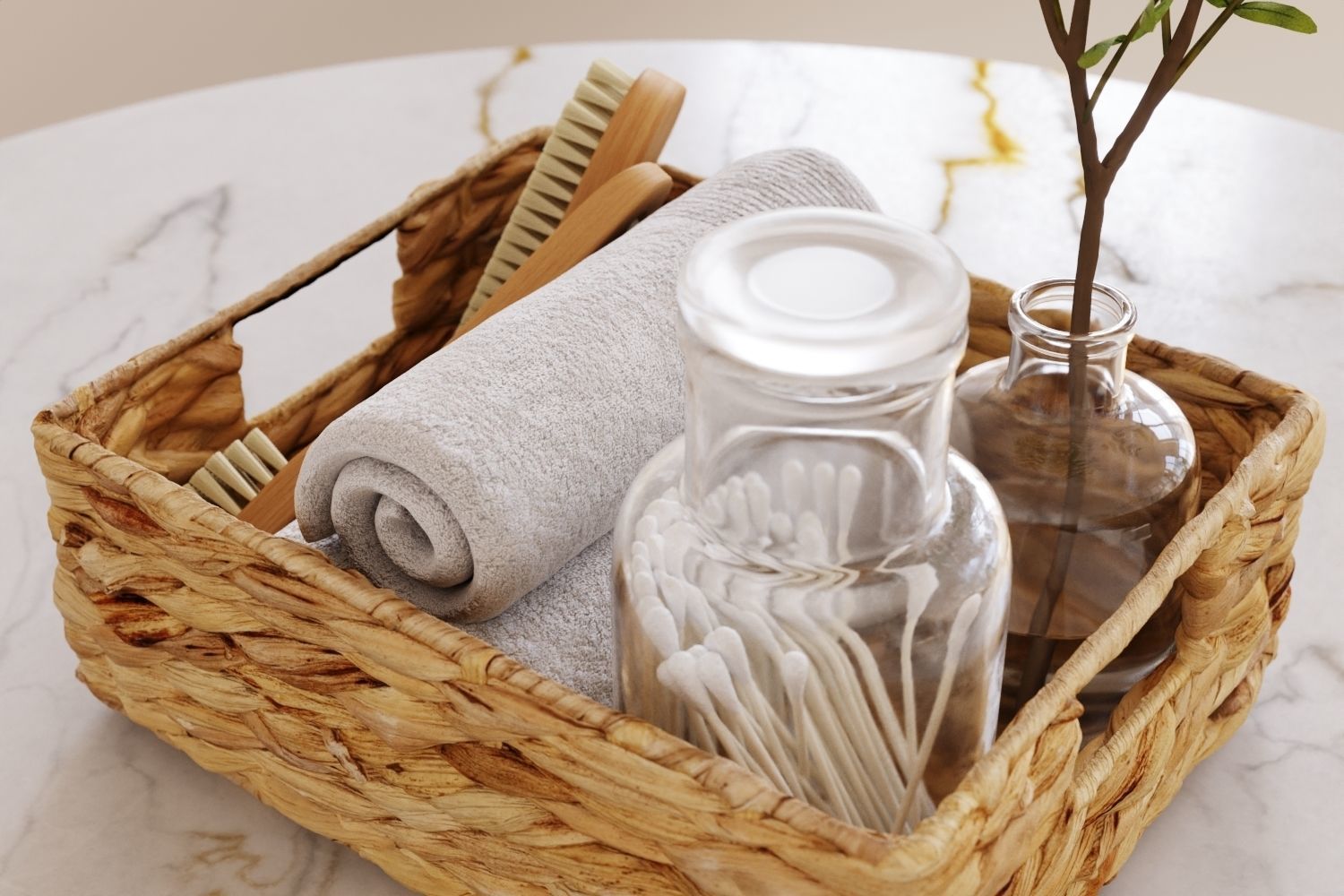 Set of bath accessories in a basket 3D model_3