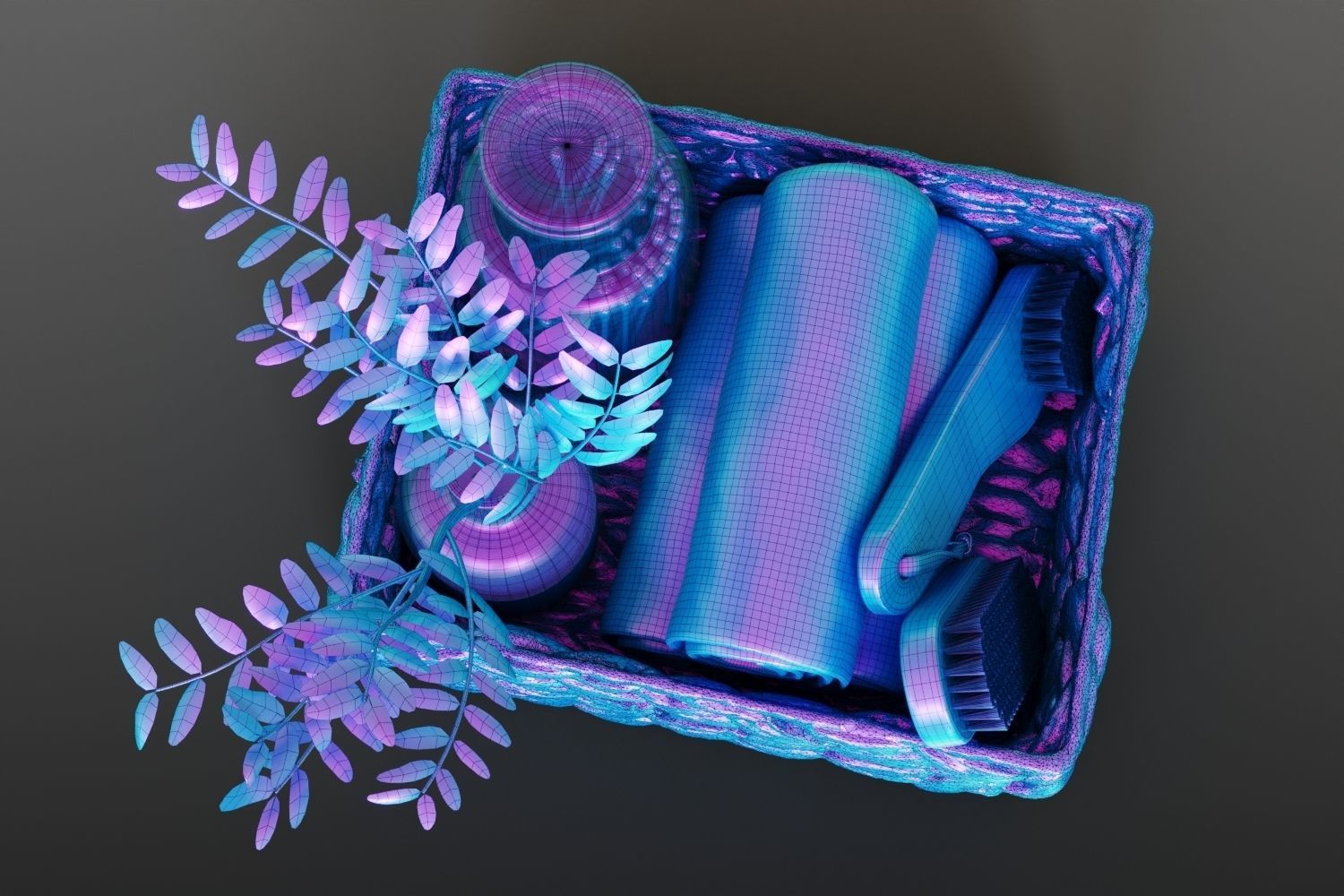 Set of bath accessories in a basket 3D model_14