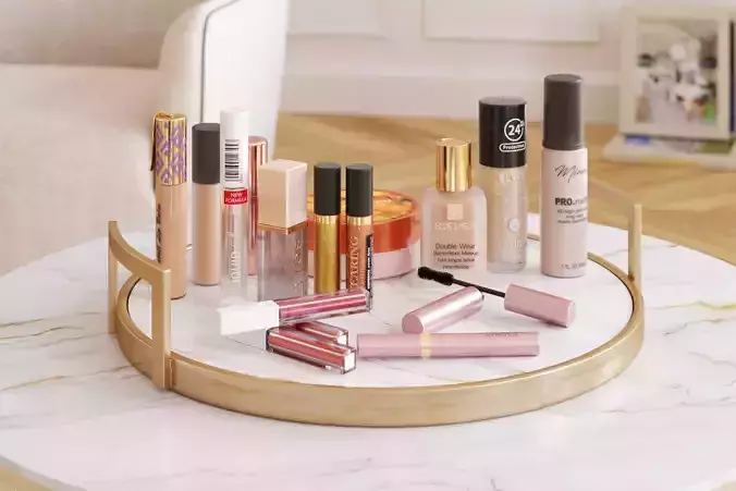 Set of makeup and skincare products 3D model
