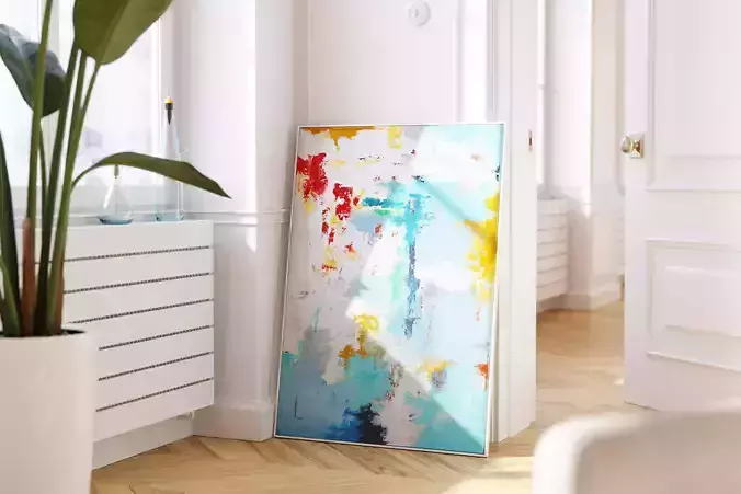 Colorful abstract painting on wooden frame
