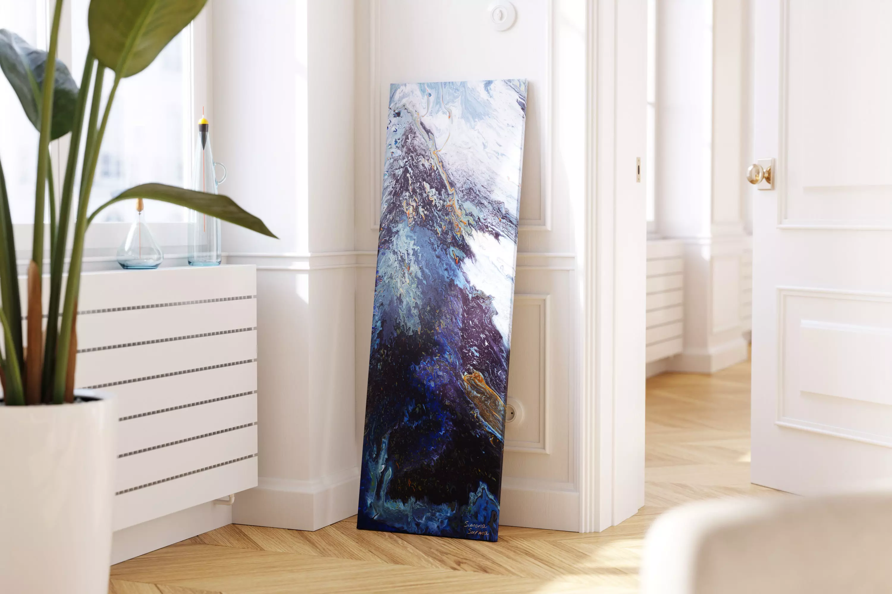 Abstract tall painting on wooden frame 3D model_0