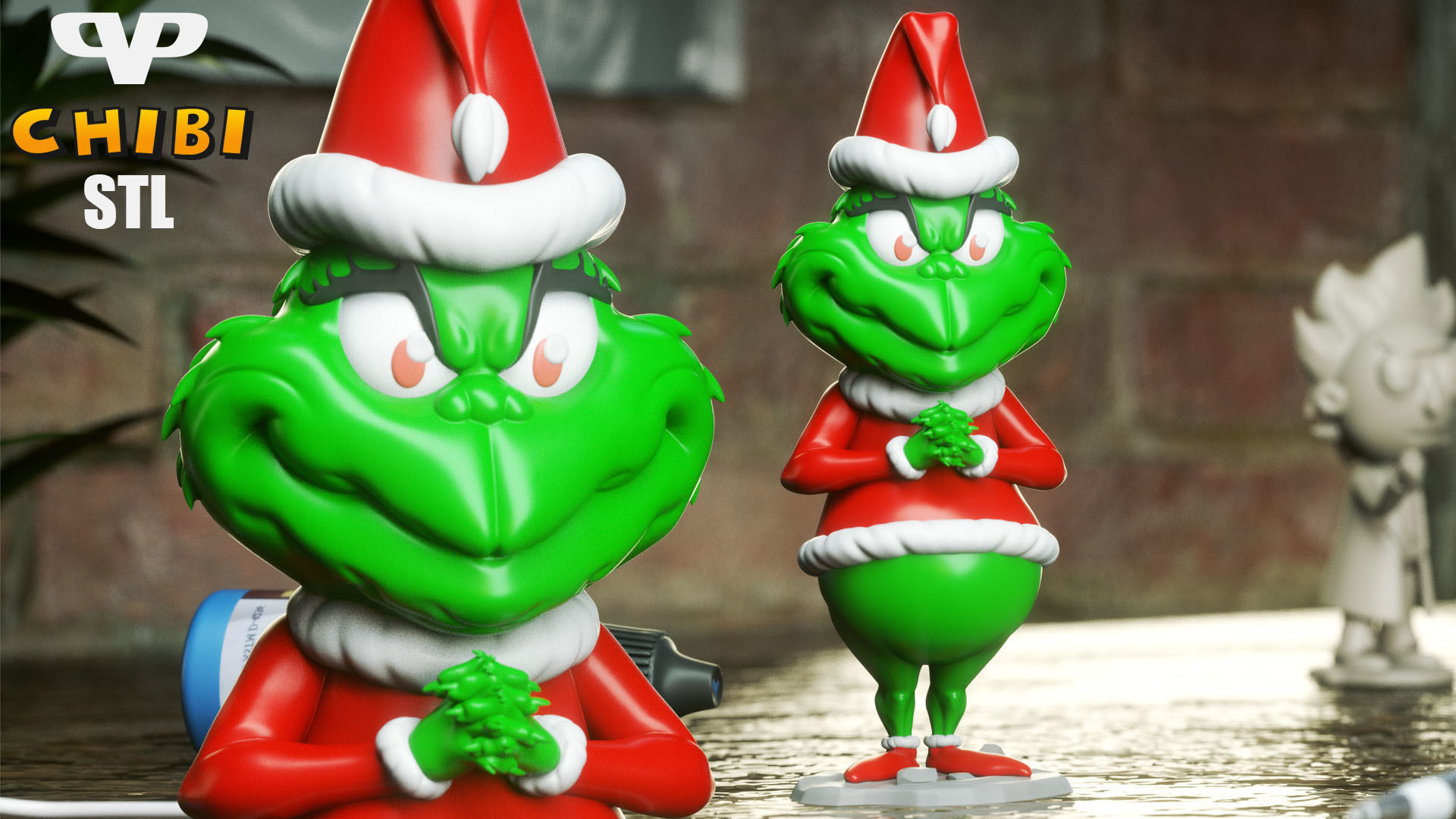 Grinch and Dog Max Chibi STL for 3D Printing ChibiSTL 3DXM 3D print model_1