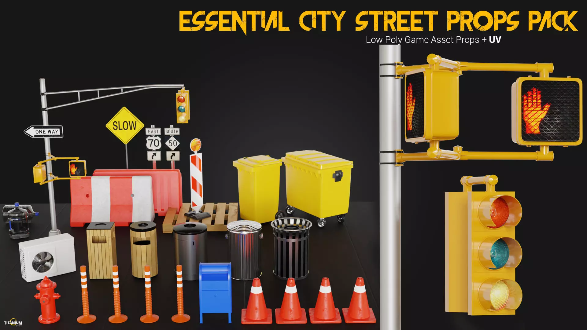 Essential City Street Props Pack Low-poly 3D model