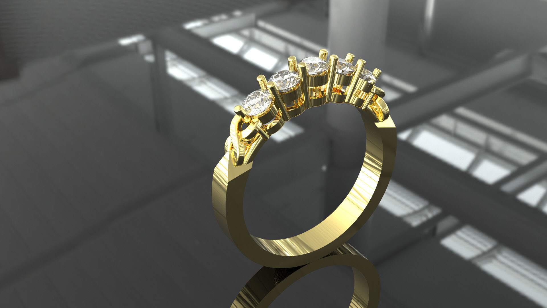 Ring 2 gold engagement with diamonds 3D print model_4