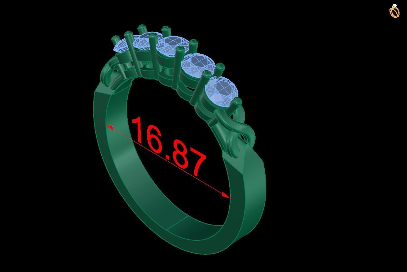 Ring 2 gold engagement with diamonds 3D print model_2