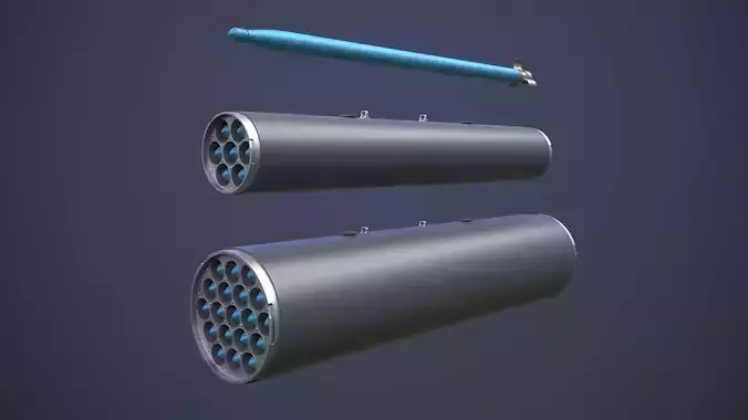 Hydra 70 missile with LAU-61 and LAU-68 launchers 3D model