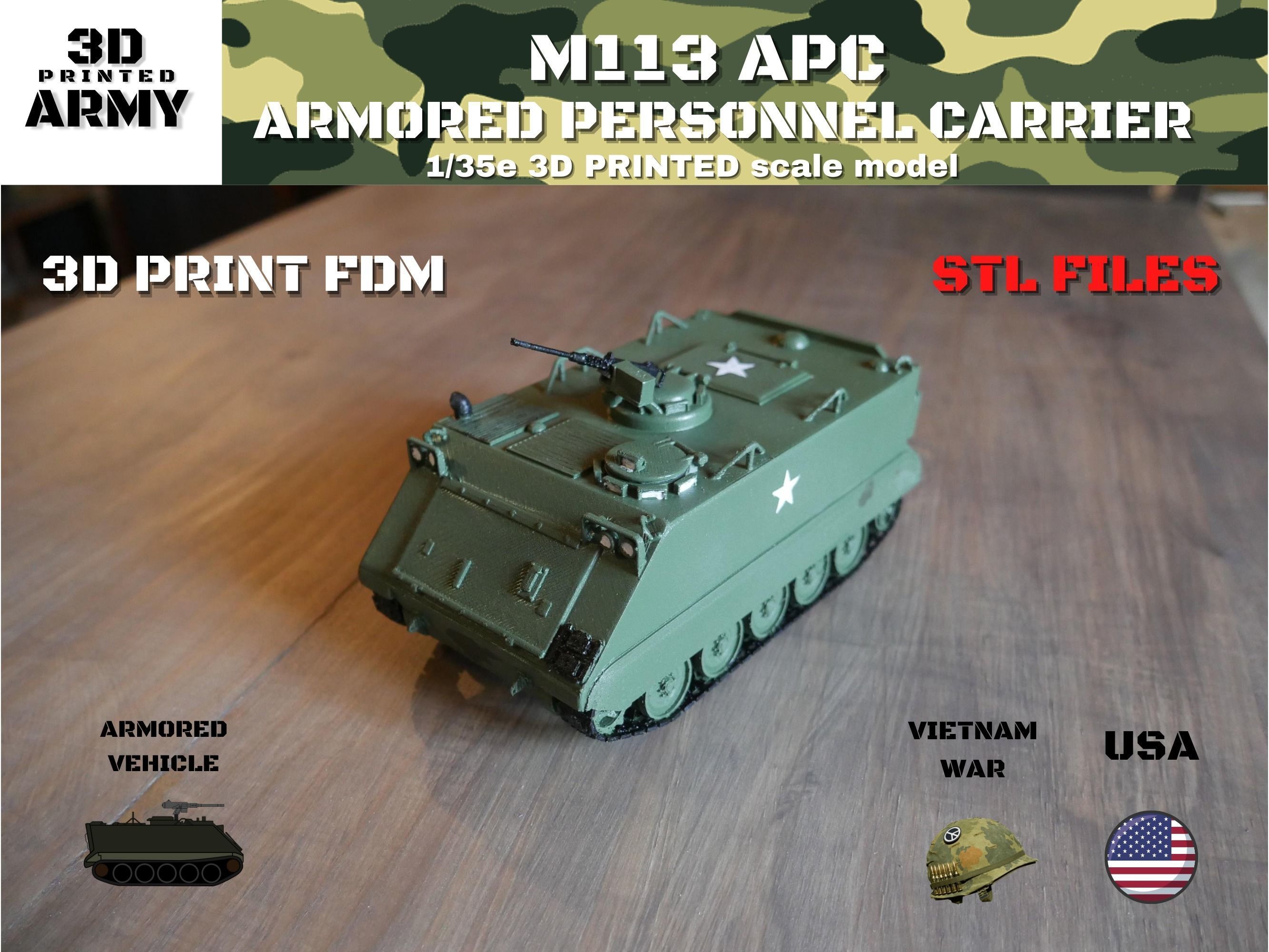 Armored vehicle M113 APC  - STL files- vietnam war era  3D print model_10