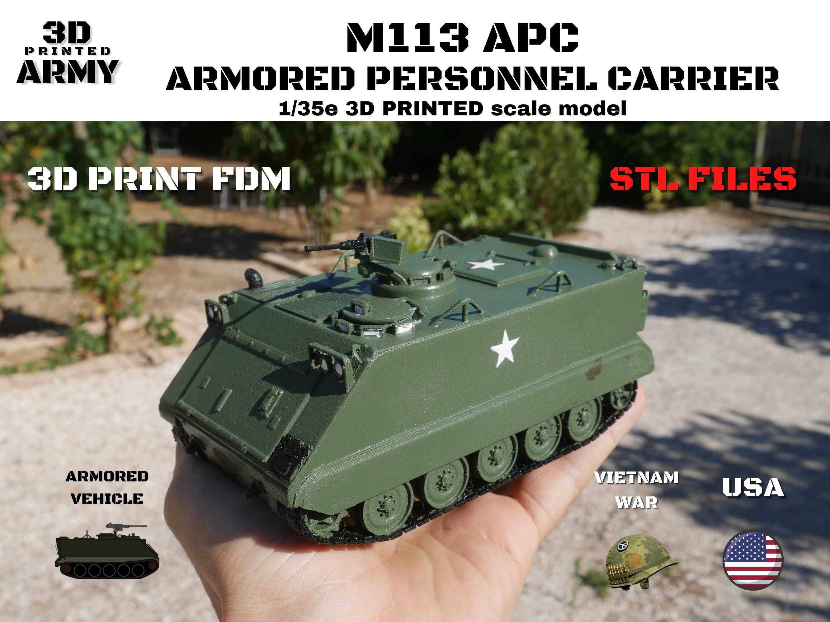 Armored vehicle M113 APC  - STL files- vietnam war era  3D print model_11