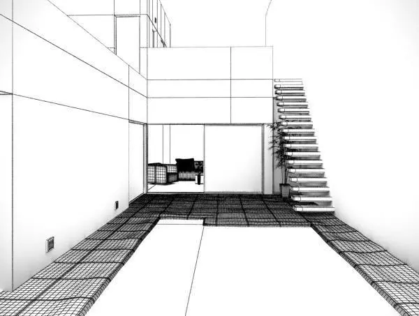 Swimming Pool In A House With Living Room And Stairs 3D model_0