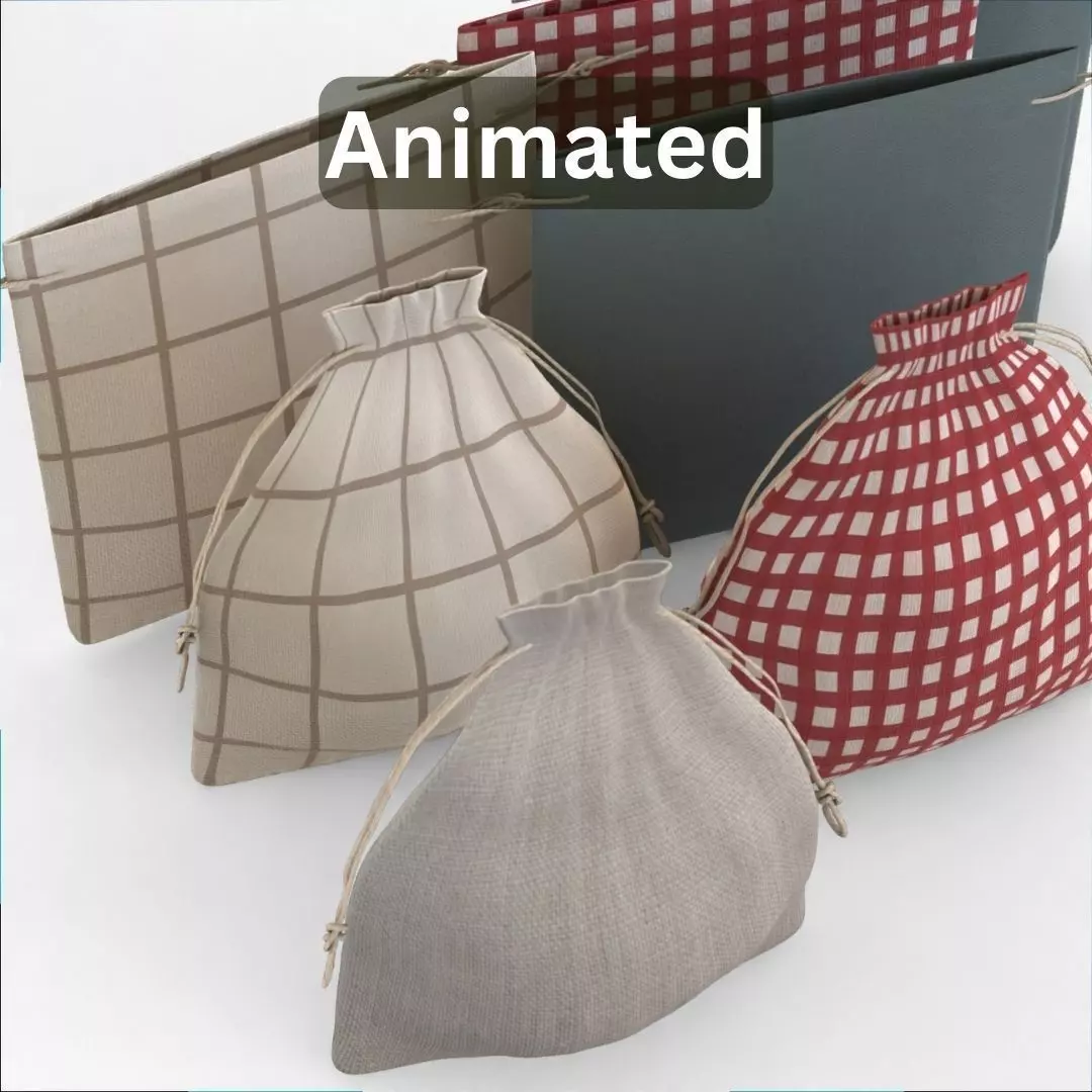 Animated small drawstring gift bag Low-poly 3D model_0