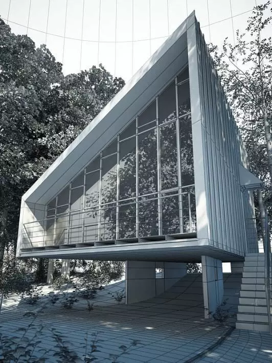 Modern House In A Forest 3D model_0