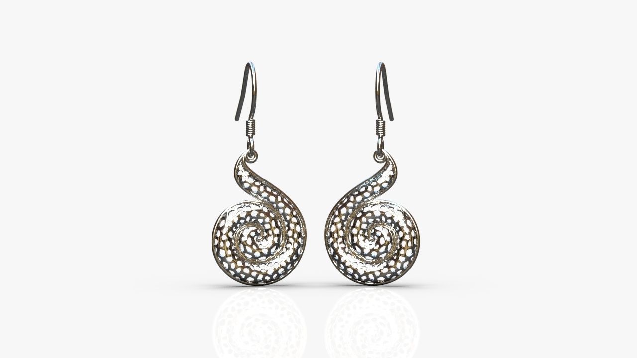 Spiral earrings 3D print model_3