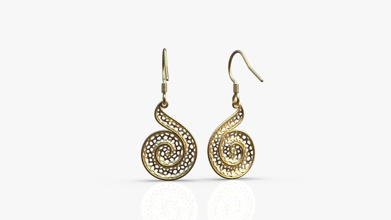 Spiral earrings 3D print model_7