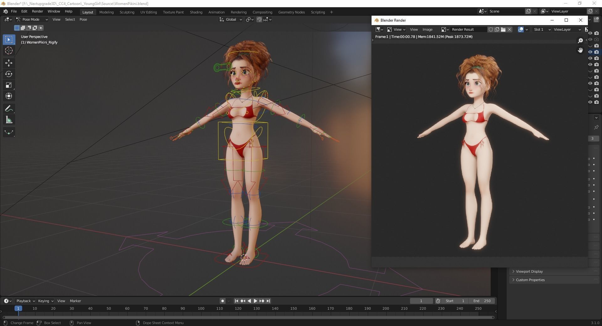 Woman Bikini Rigged Character HQ Low-poly 3D model_12