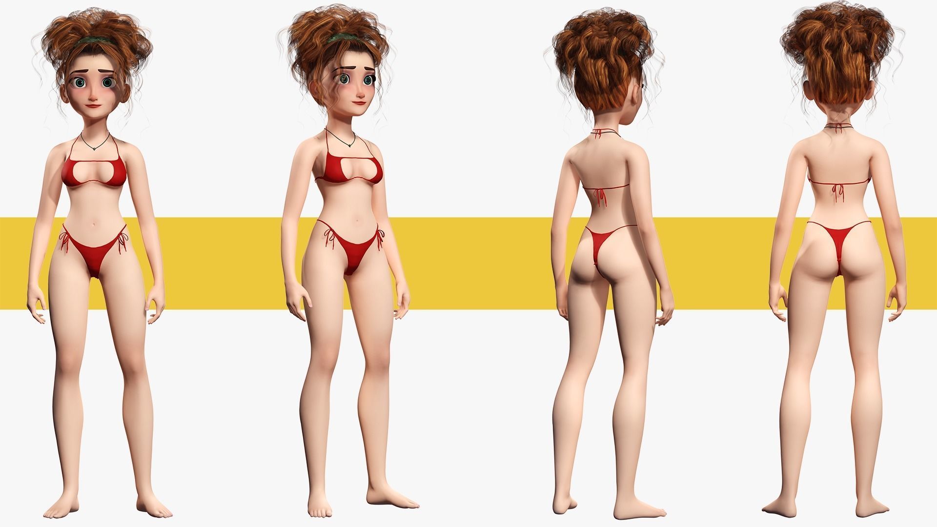 Woman Bikini Rigged Character HQ Low-poly 3D model_1