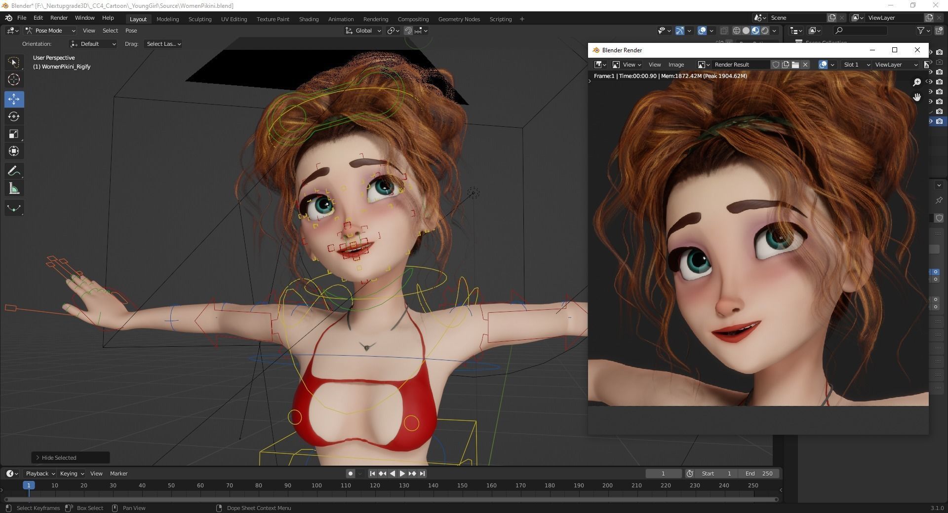 Woman Bikini Rigged Character HQ Low-poly 3D model_10