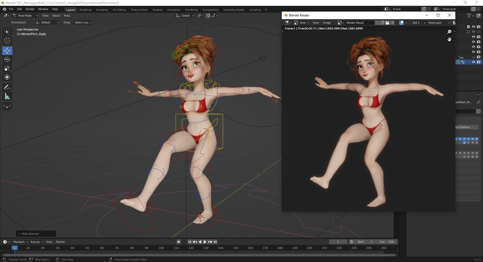 Woman Bikini Rigged Character HQ Low-poly 3D model_11