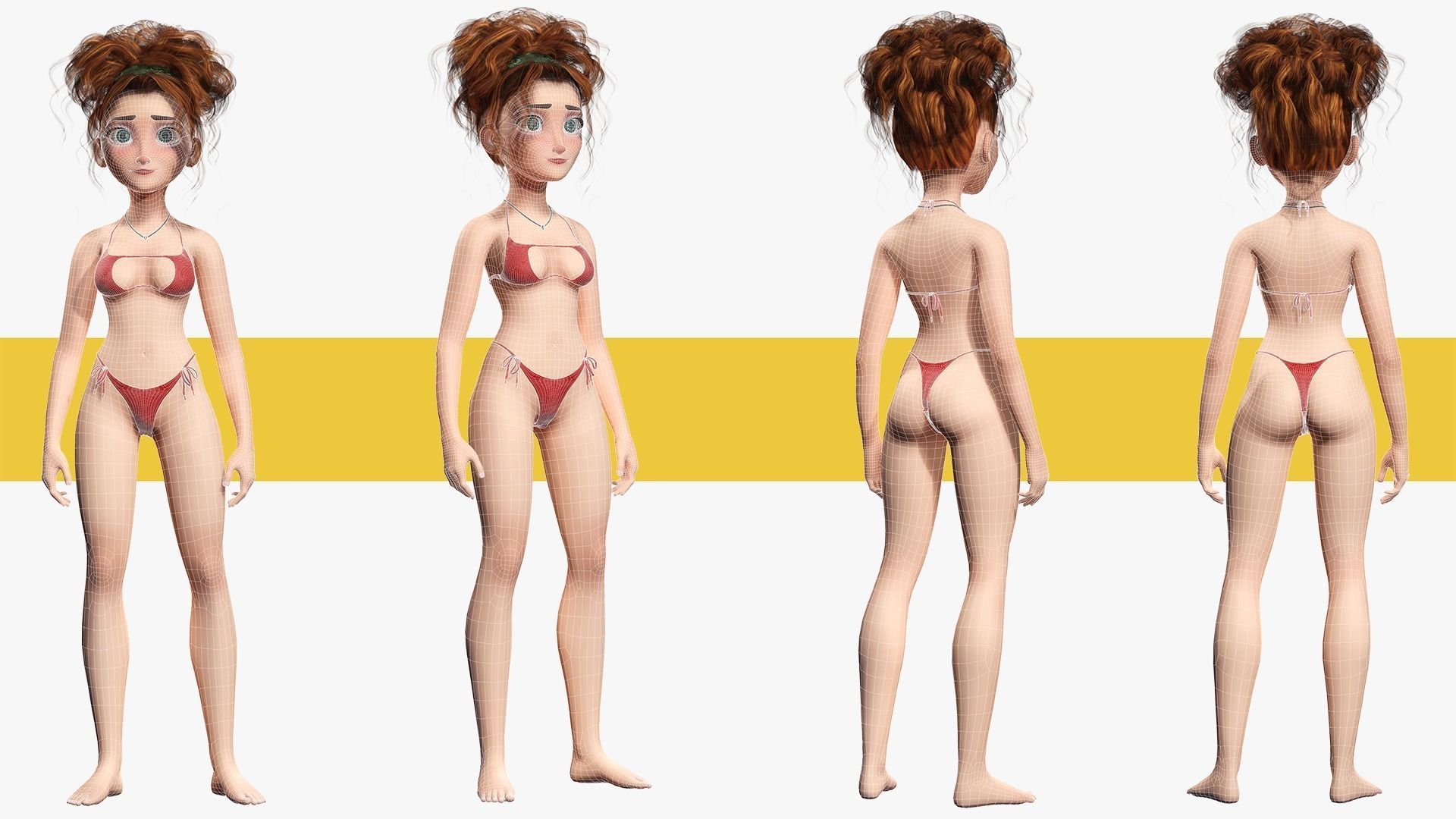Woman Bikini Rigged Character HQ Low-poly 3D model_3