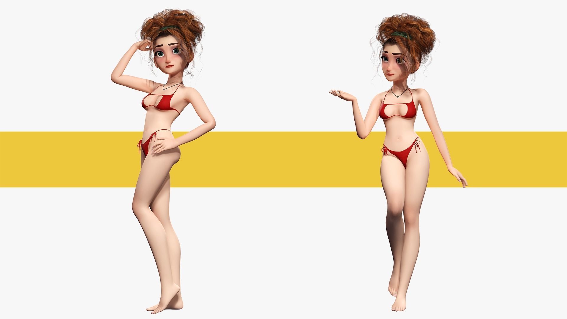 Woman Bikini Rigged Character HQ Low-poly 3D model_24