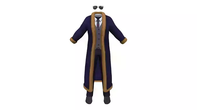 Fur Trim Long Coat Vest Shirt Trousers Shoes Glasses Outfit