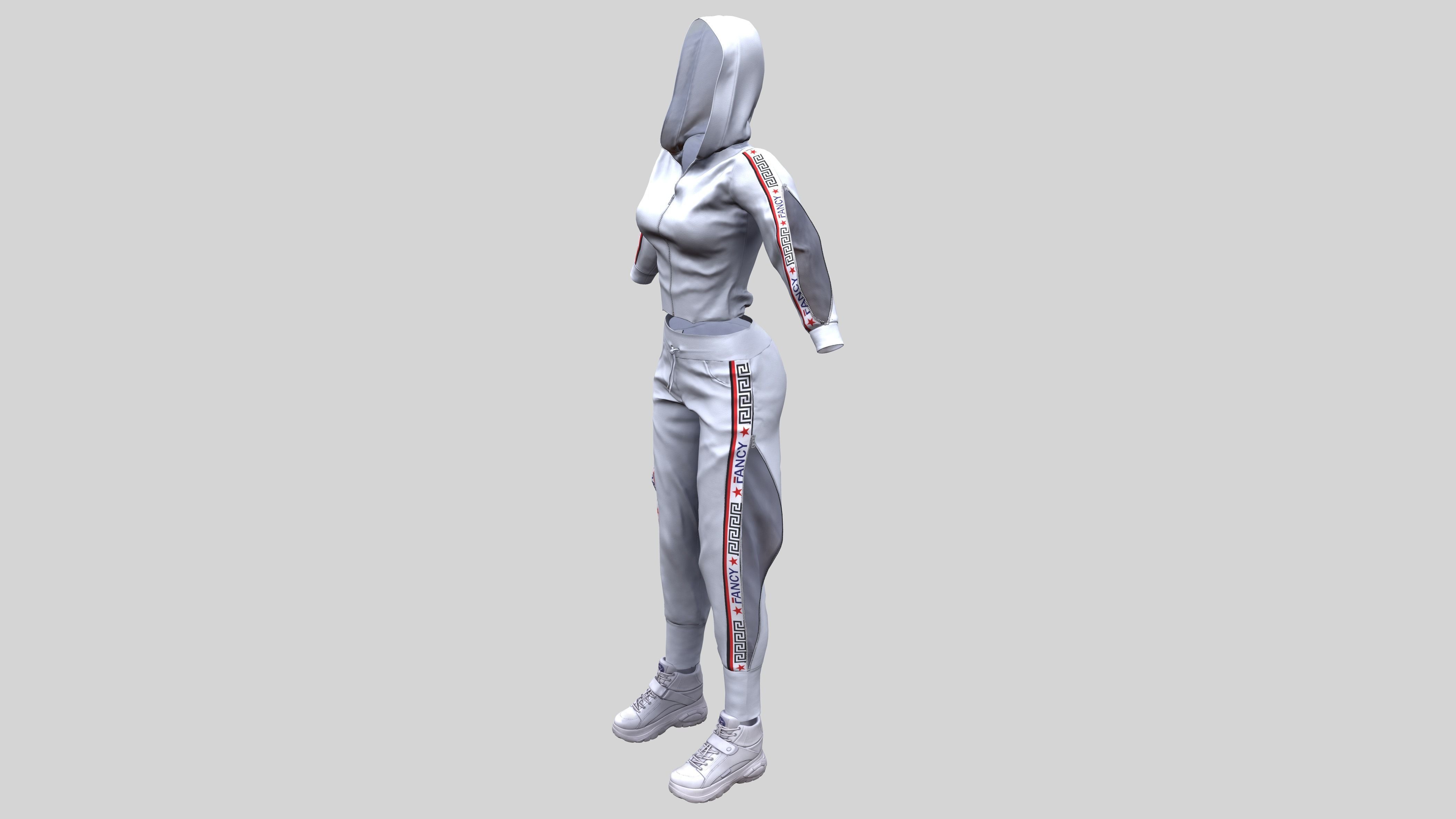 Female Hip-Hop Sports Outfit Low-poly 3D model_2