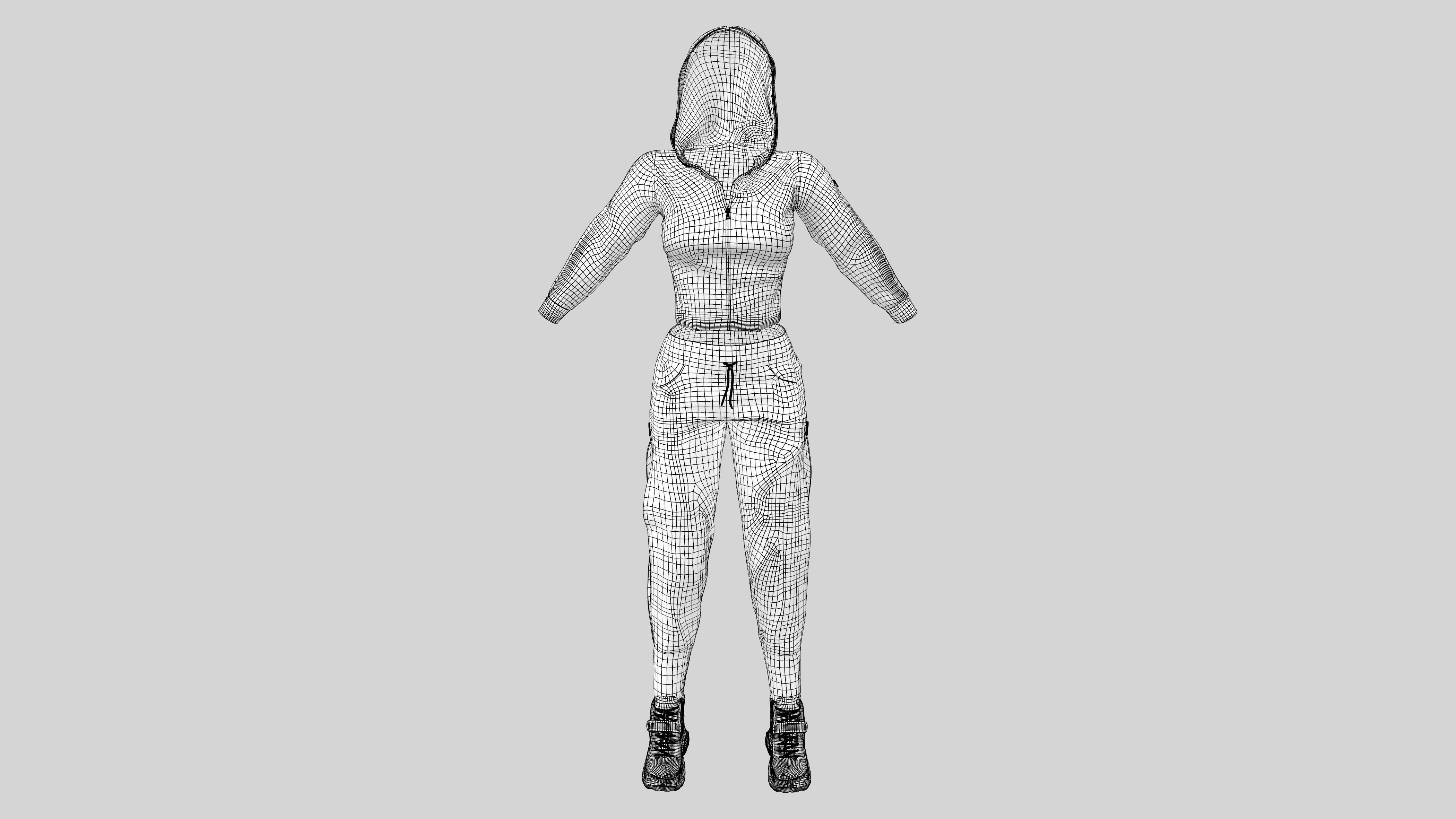 Female Hip-Hop Sports Outfit Low-poly 3D model_6