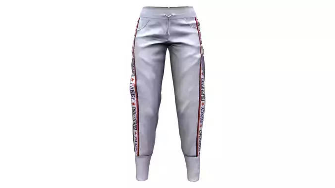 Side Zip Cutouts Lastic Bottom Hip-Hop Sports Pants Low-poly 3D model