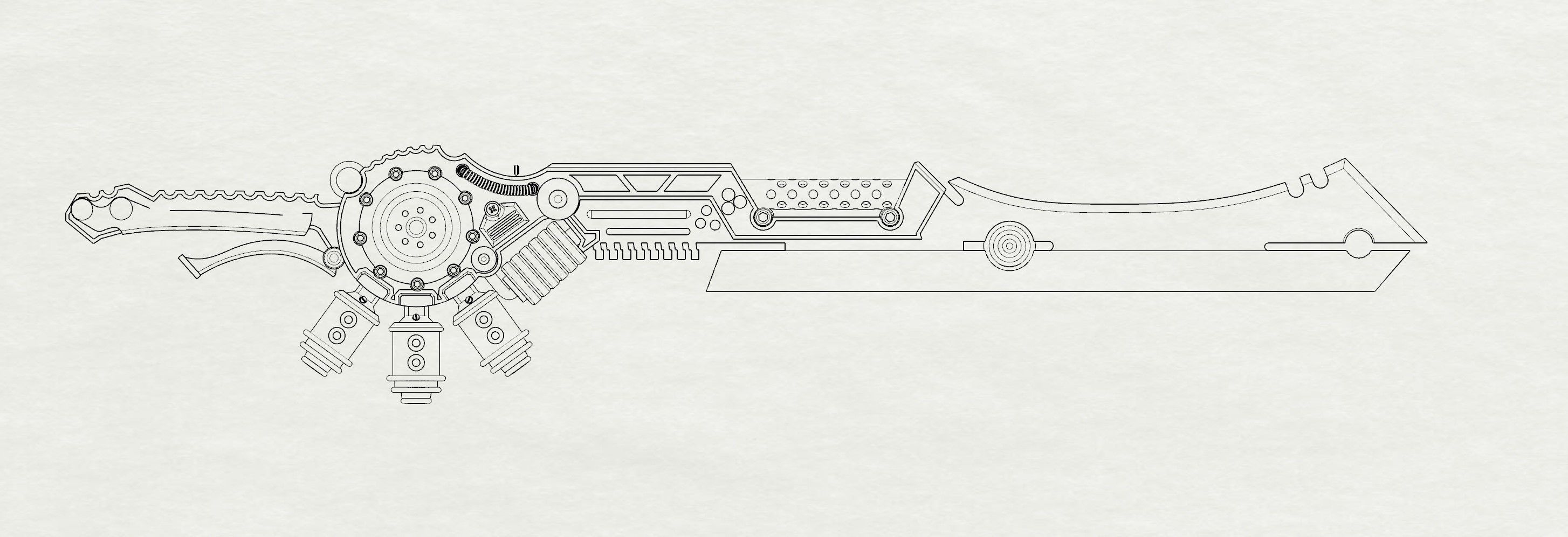 sword steampunk 2 gear 3D print model 3D print model 3D print model_3