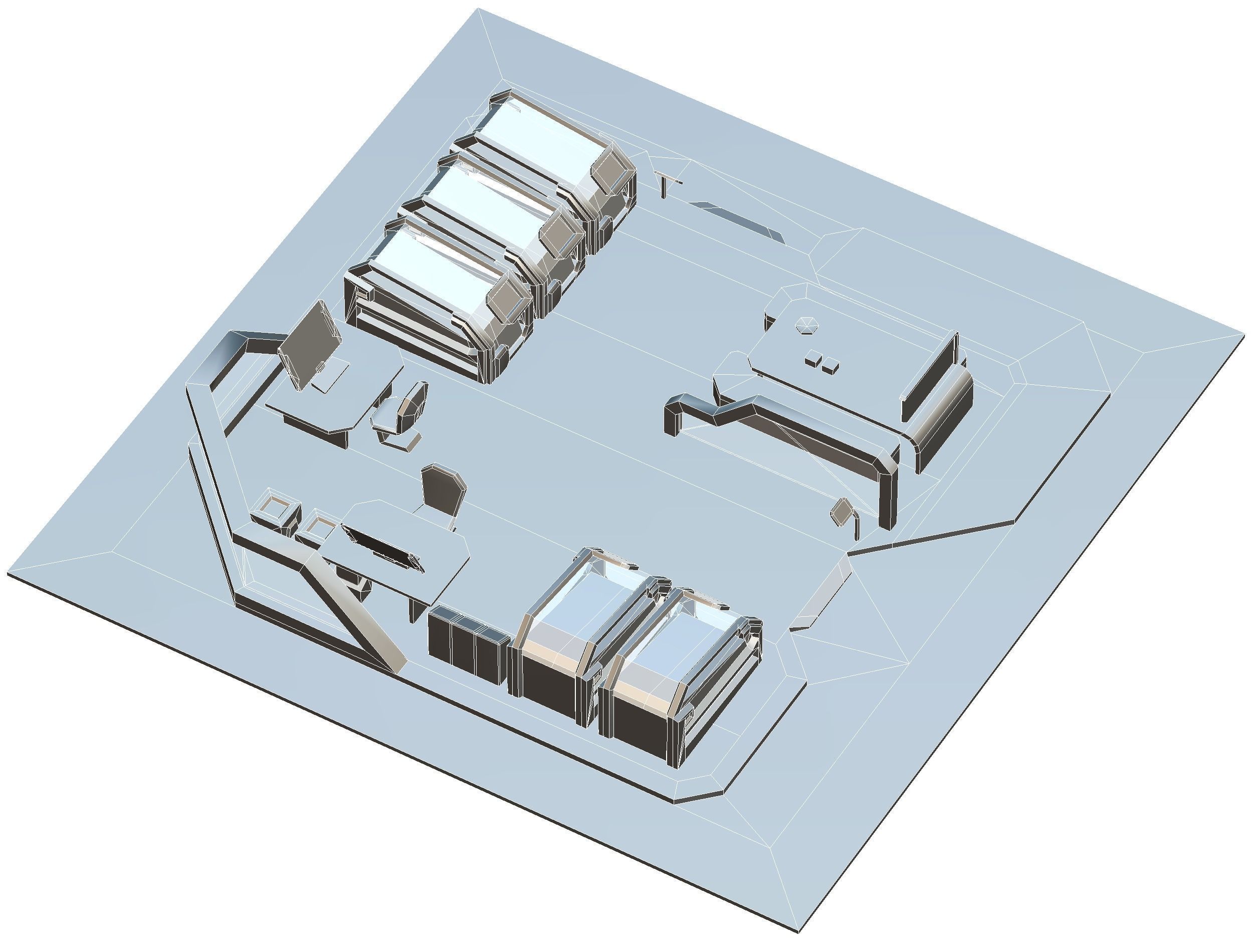 isometrical recreation room barrack hospital 1 Low-poly 3D model_17